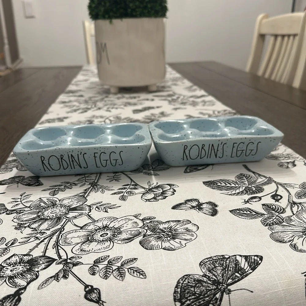 RAE DUNN blue speckled ceramic Easter egg tray set ROBIN’S EGGS